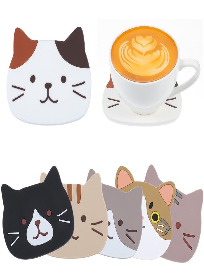 Nogeqi 6 Pcs Cat Coasters, Silicone Cute Coasters Easy to Clean, Fun Coaster Non Slip Hot Pads for Drinks Home Gift, Coffee Table Dinning Room Decorations Decor for Cat Lovers - Image 1